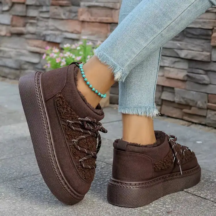 Cozy Plush Lined Lace-Up Platform Winter Boots