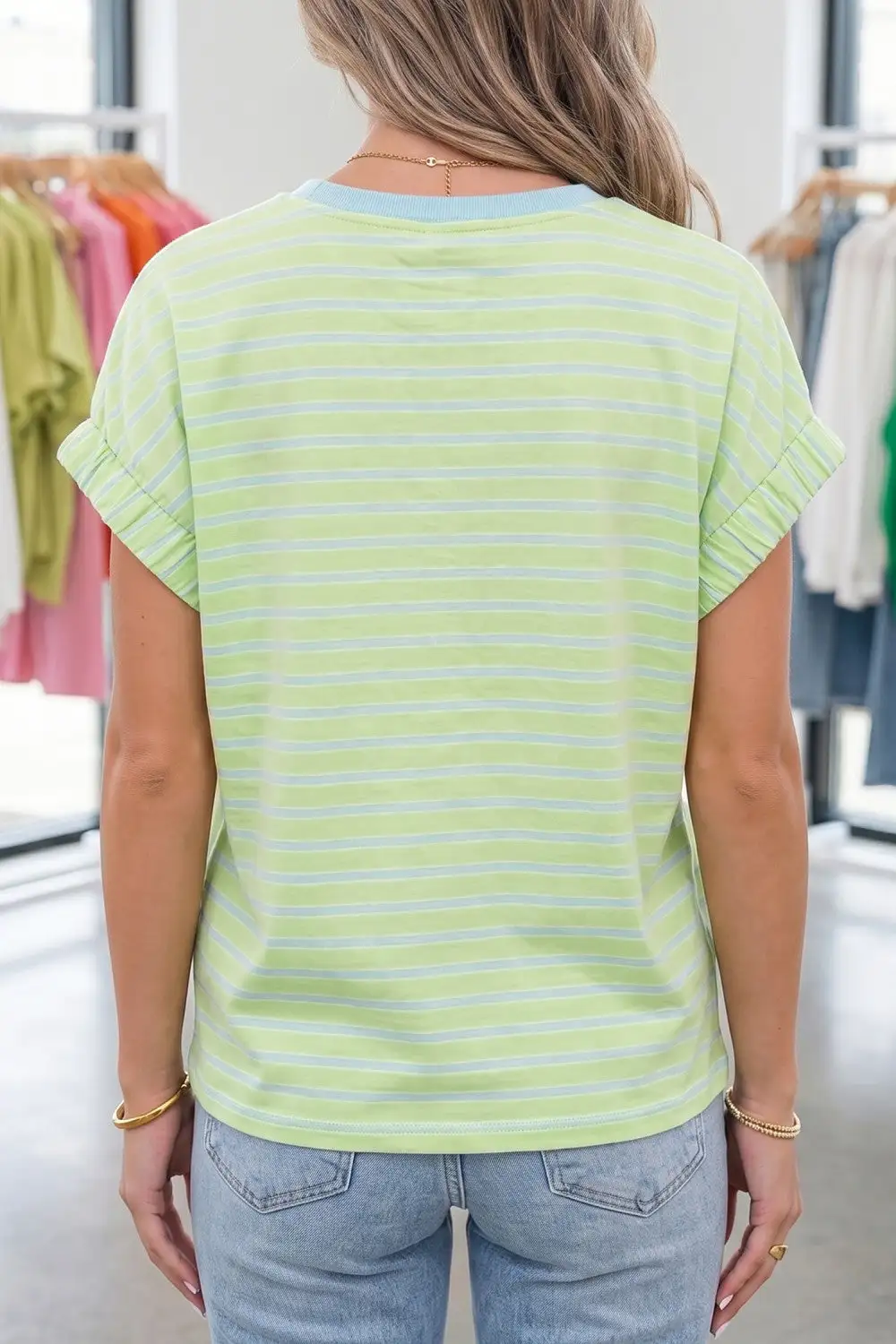 Striped Round Neck Sleeve T Shirt