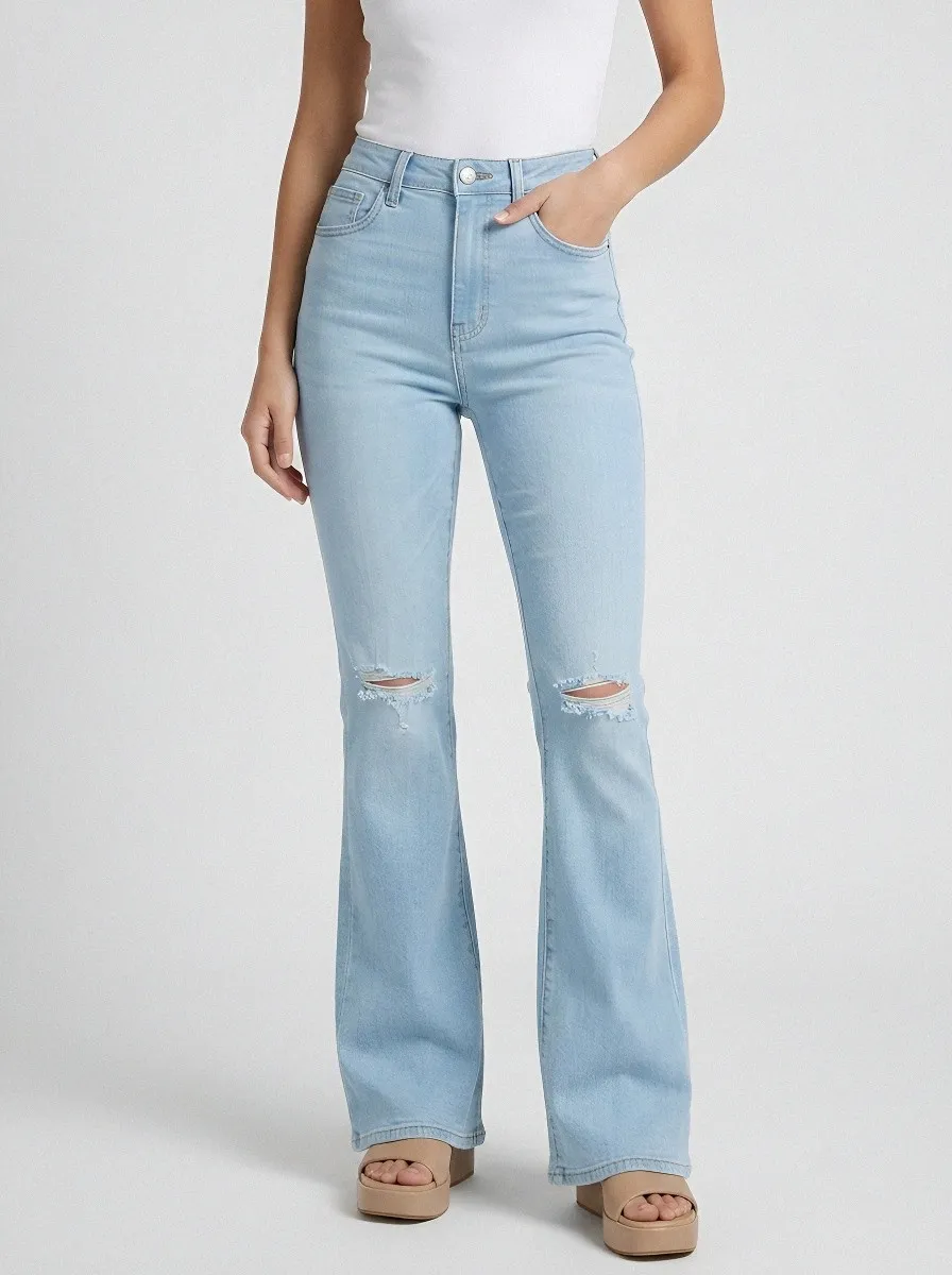 Minimal Modern Women's High-Waist Stretch Flare Jeans