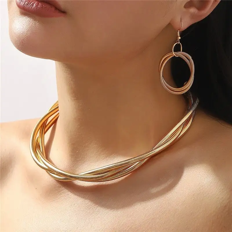 Snake Bone Twist Link Necklace Earring Set