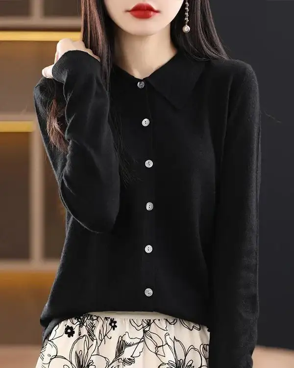Classic Wool Turn-Down-Collar Cardigan