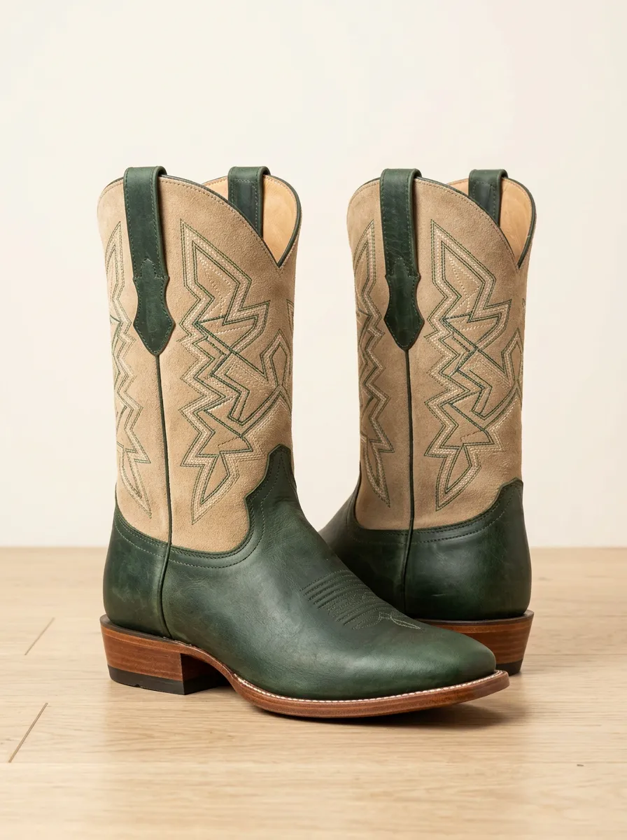Unisex Western Cowboy Two-Tone Stitched Western Boots