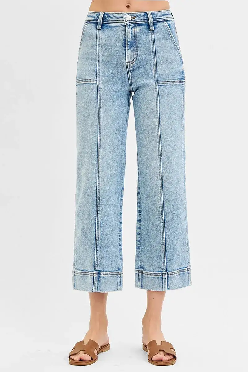 High Waist Wide Leg Seam Denim Jeans