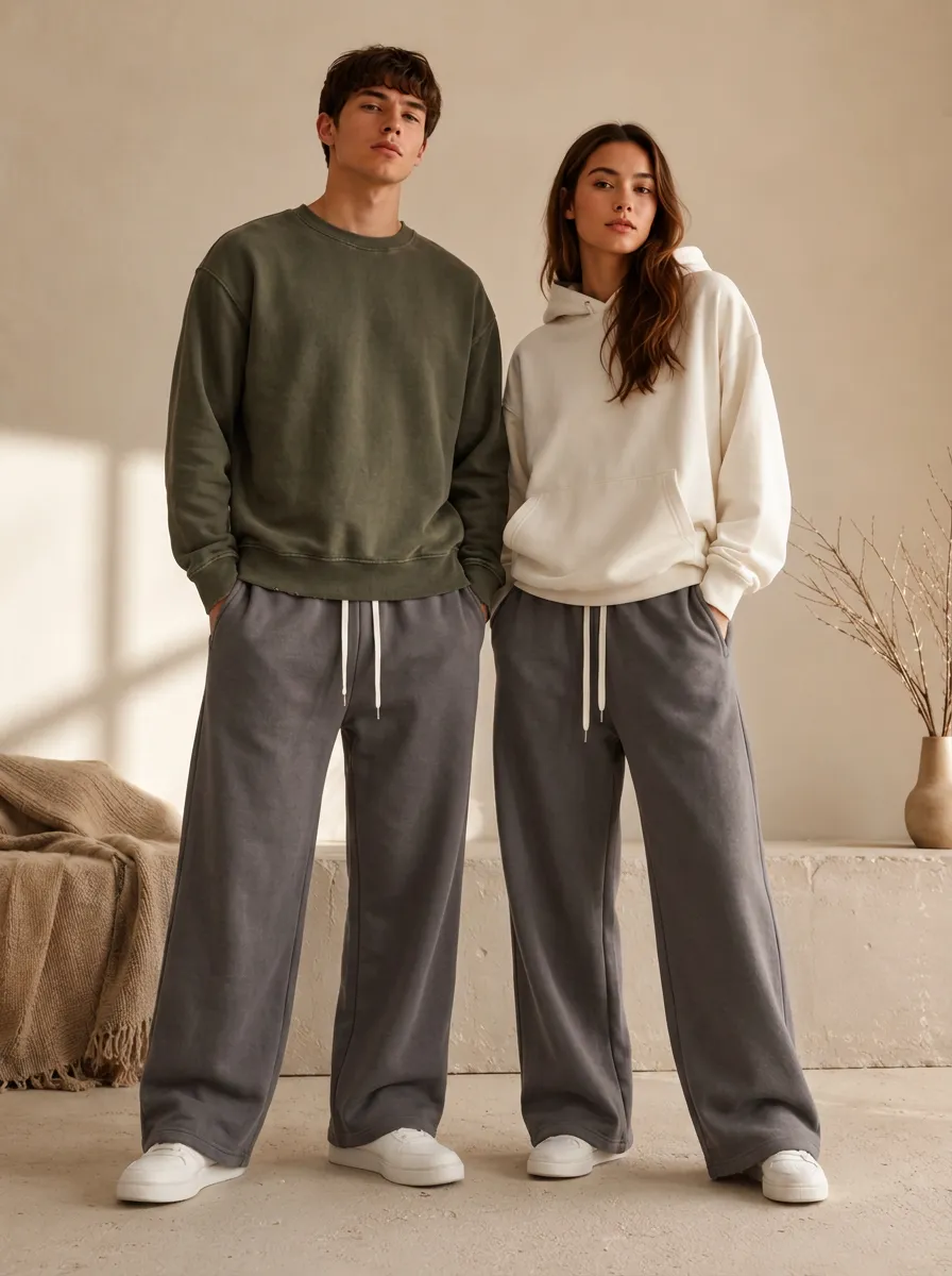 Unisex Drawstring Wide-Leg Relaxed Sweatpants