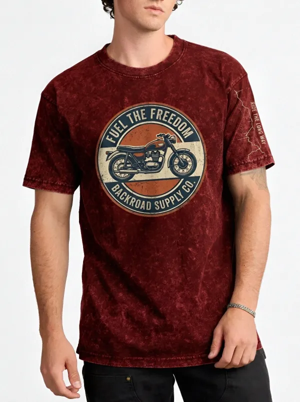 Men's Motorcycle Lover Fuel The Freedom Printed T-shirt