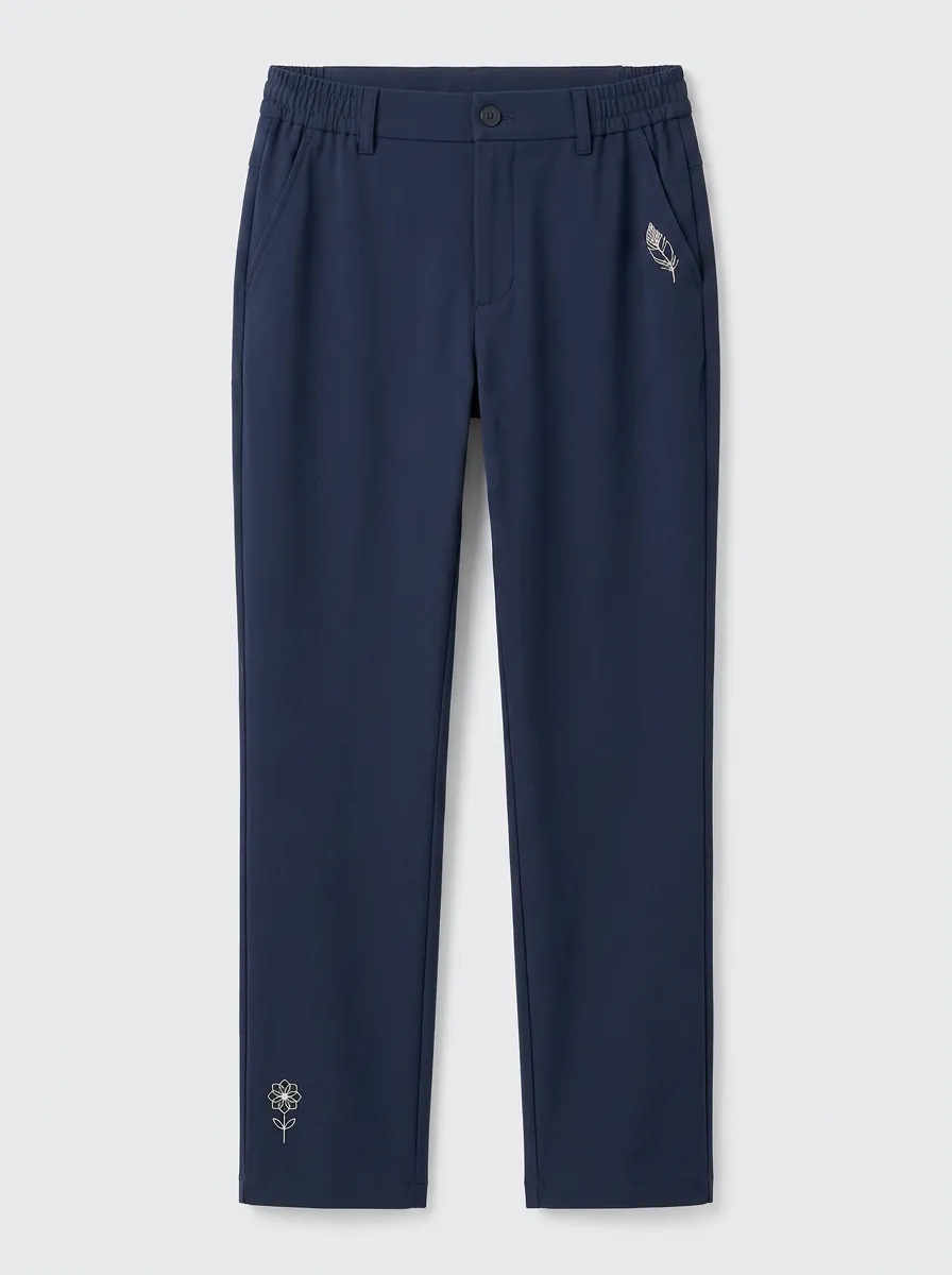 Women's Classic Comfort Feather Flower Printed Mid Rise Straight Leg Pants