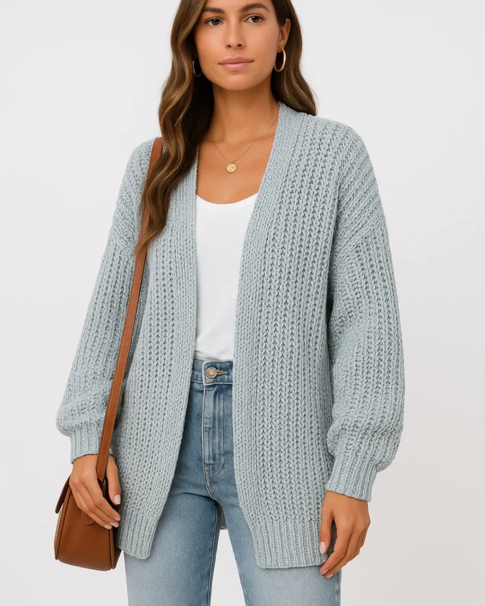 Chunky Knit Cardigan Open Front Long Warm Sweater
