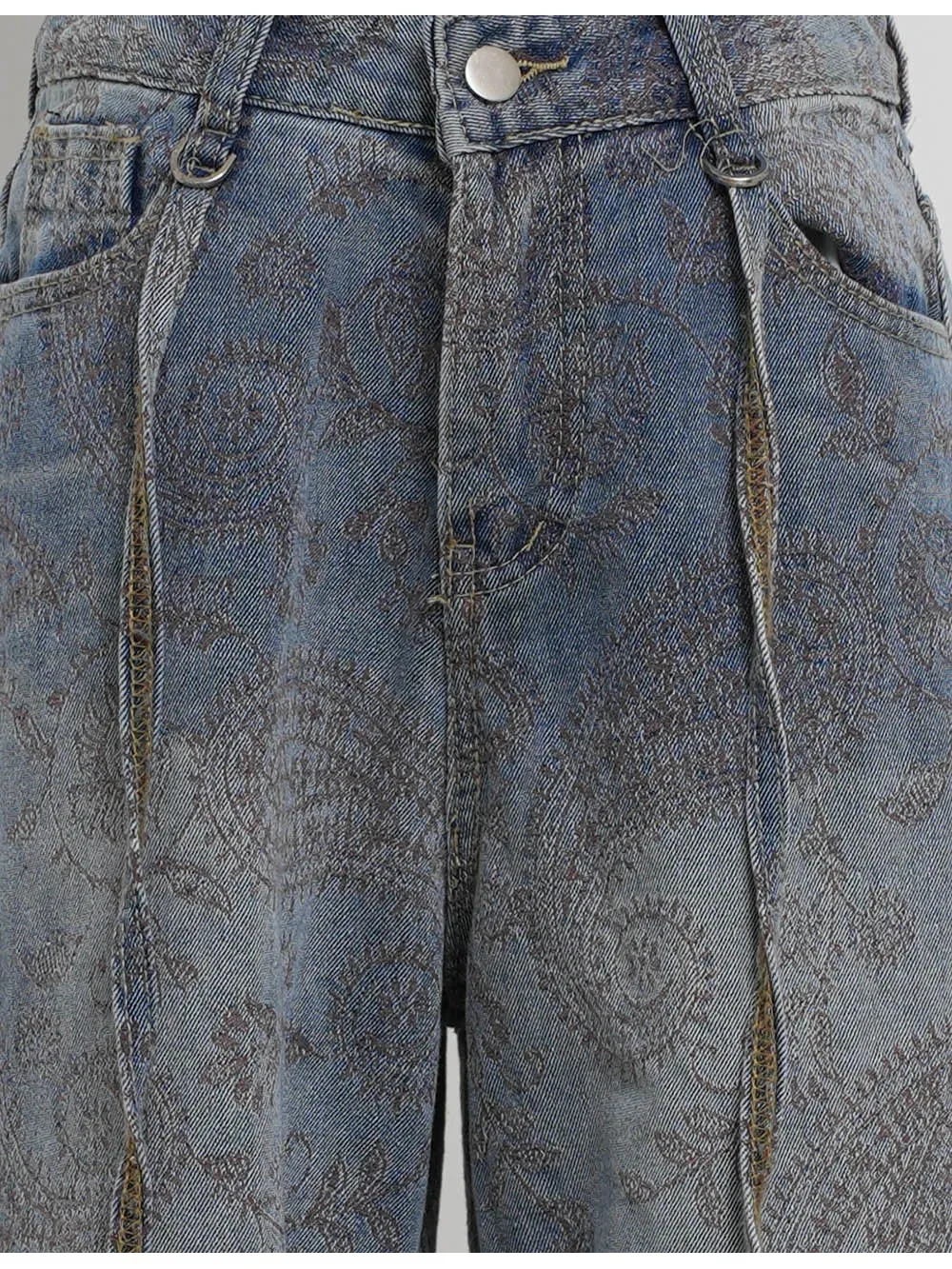 Paisley Jacquard Wide Leg Denim Pants