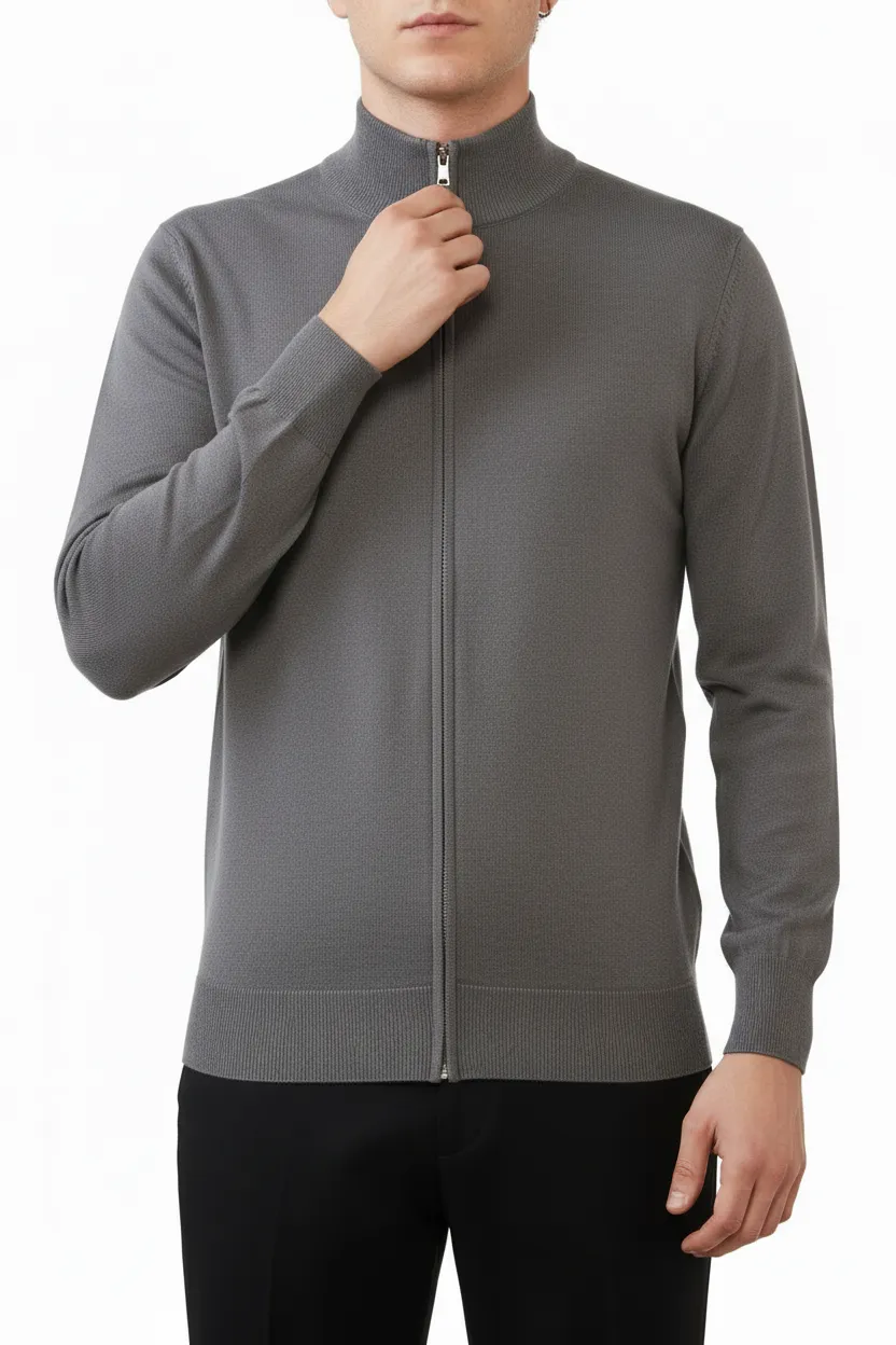 Regular Fit Full Zip Viscose Knit Vest