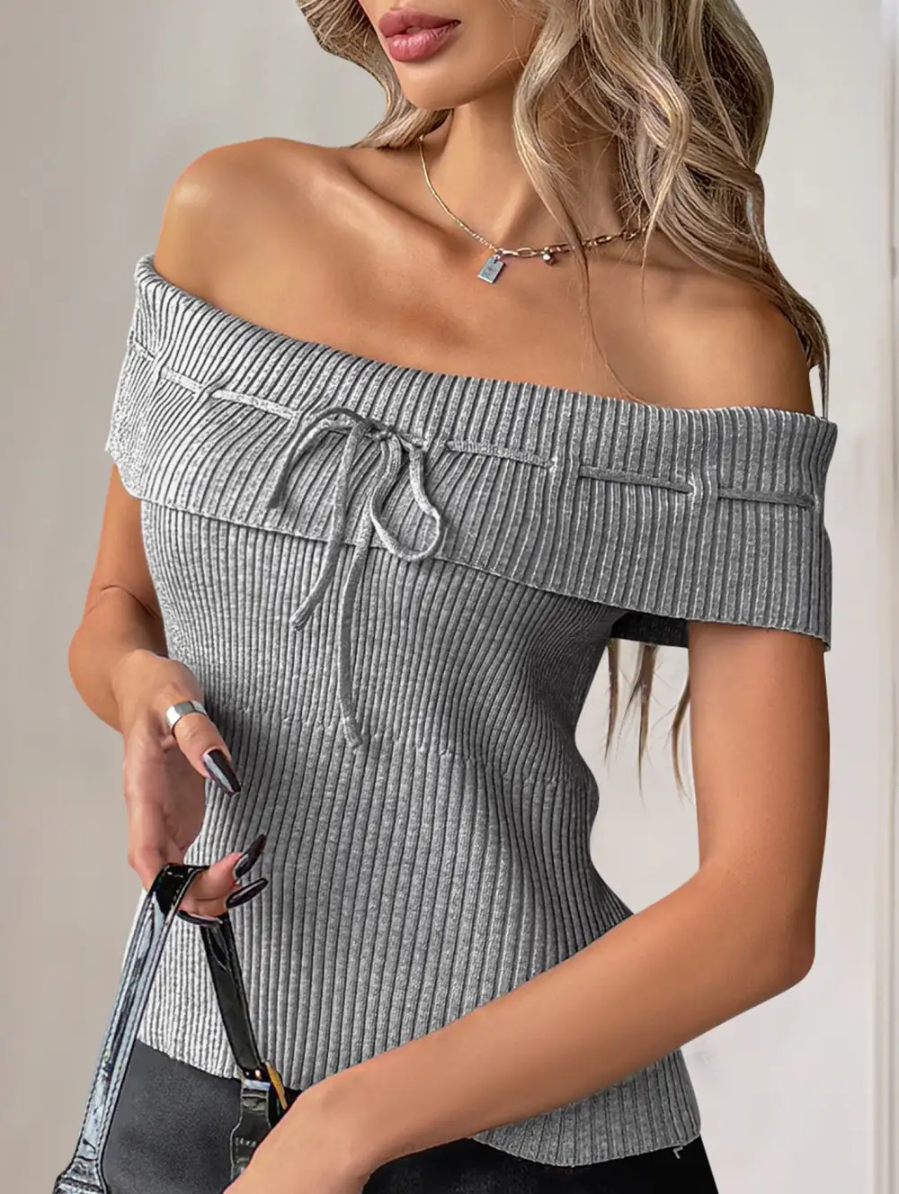 Knit Top with Bow Tie Design Blouse