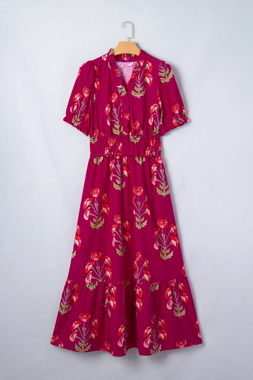 Red Floral Ruffle Maxi Dress