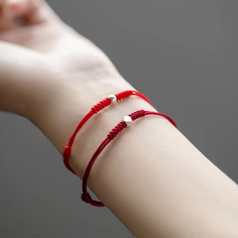Sterling Silver Bead String Thin Cord Braided Bracelet