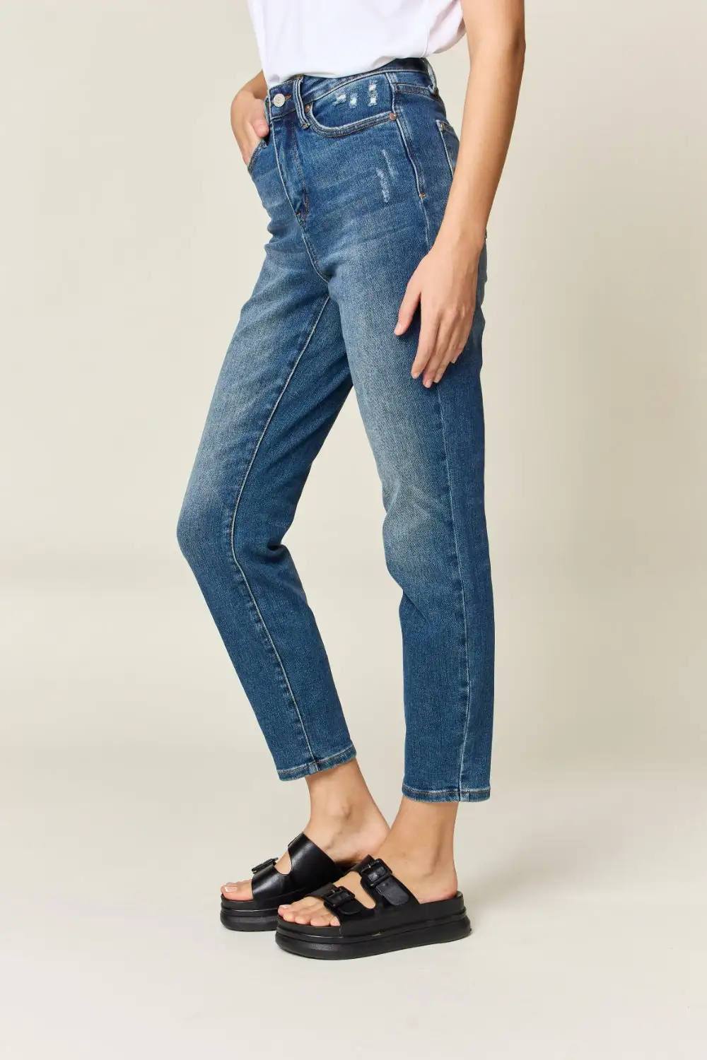 Textured High Waist Denim Jeans