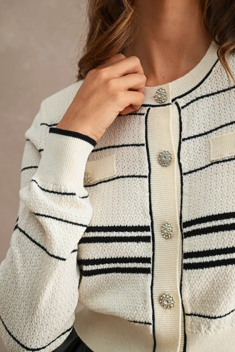 Classic Ribbed Button Front Striped Cardigan