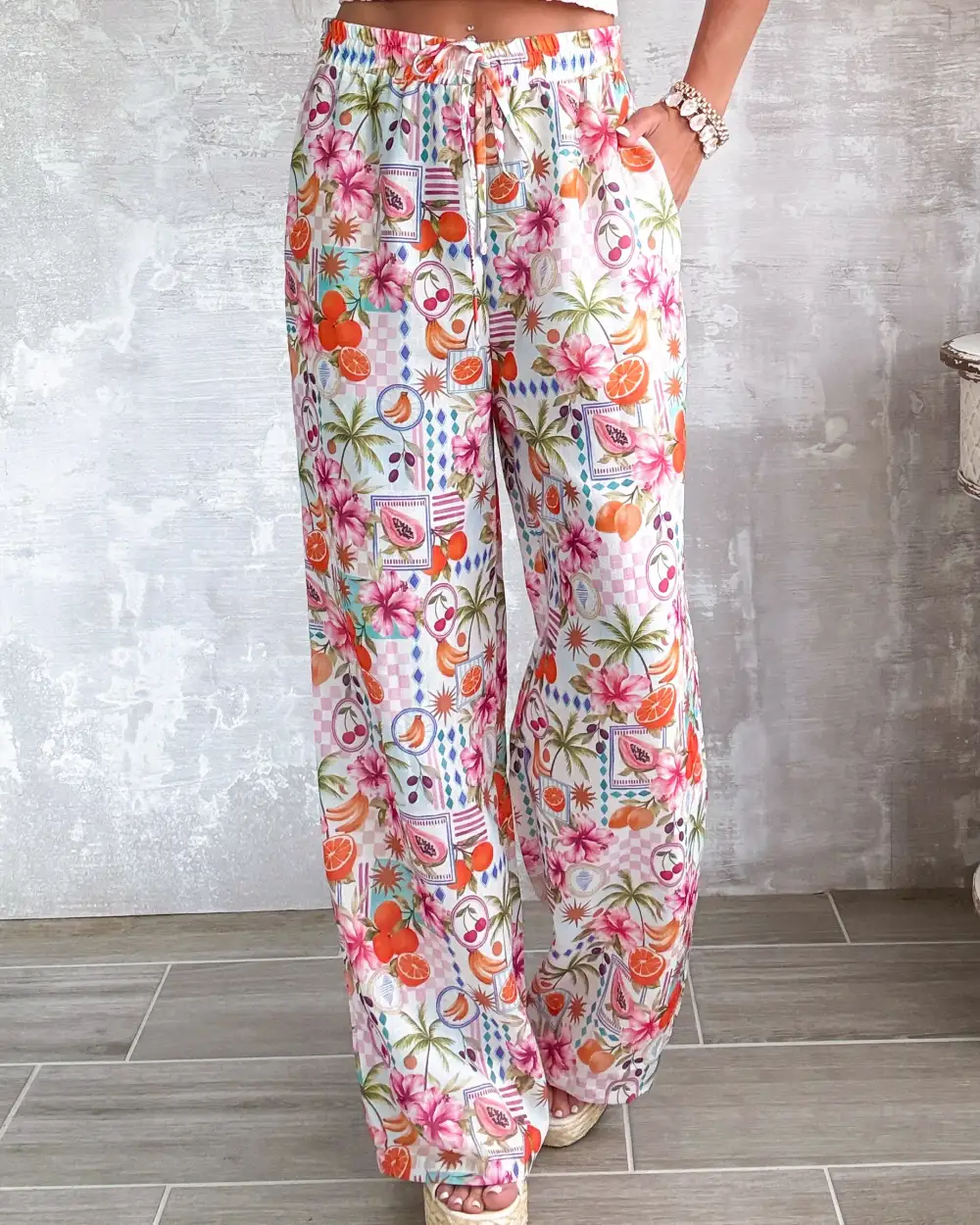 Wide-Leg Floral Pants