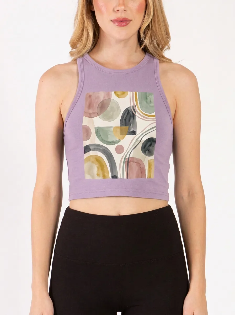Women's Abstract Art Geometric Watercolor Graphic Ribbed Crop Tank Top