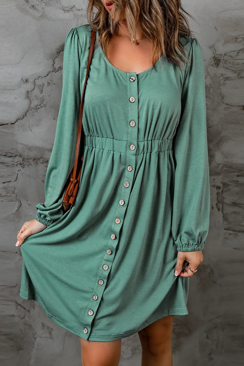 Long Sleeve Button Front Midi Dress
