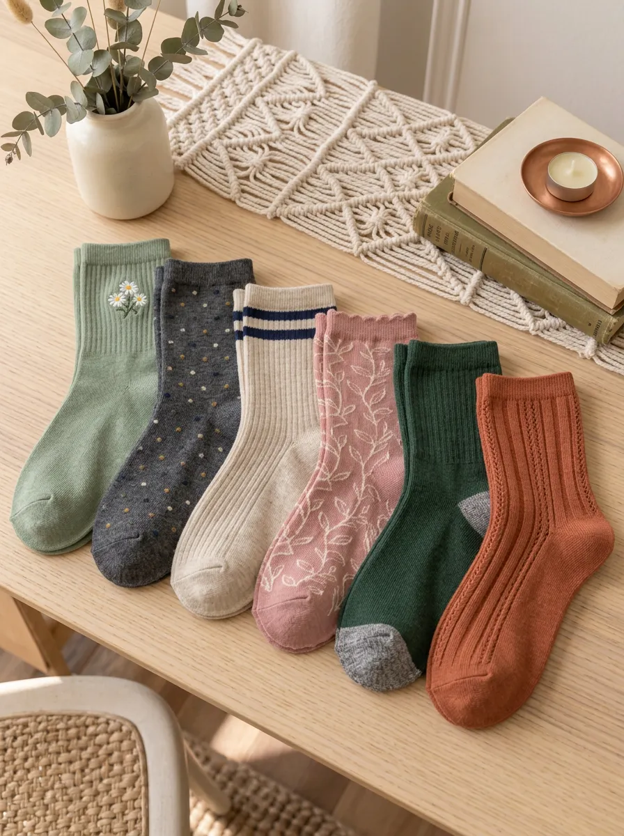 Women's Vintage Aesthetic Floral Polka Dot Printed Socks Set