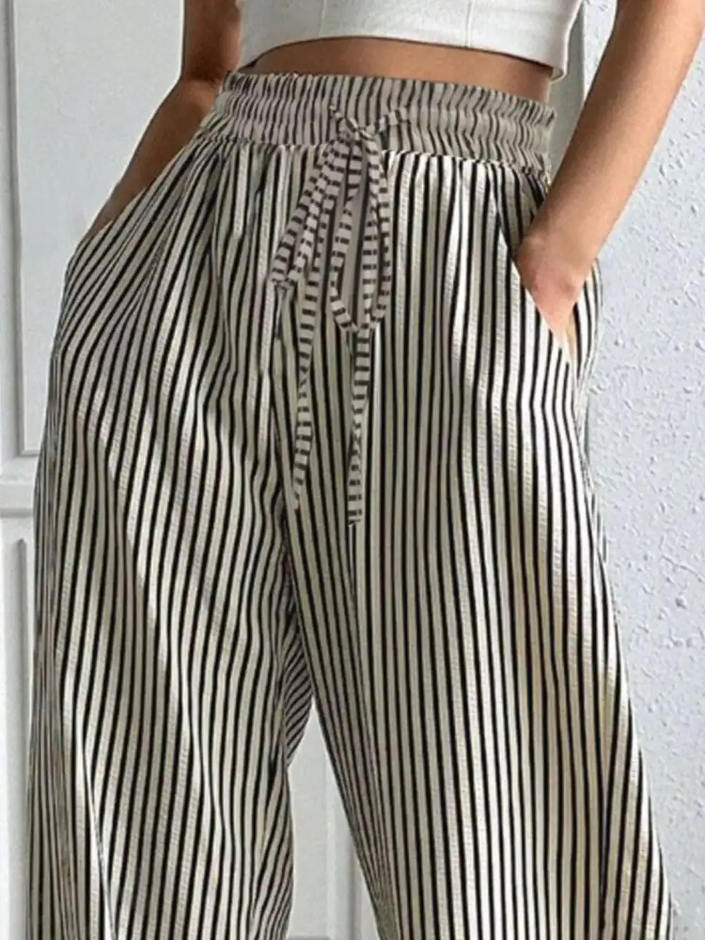 Sequin Striped High Rise Wide Leg Pants