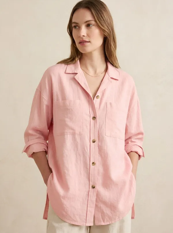 Women's Casual Minimalist Beige Linen Blend Button Down Shirt