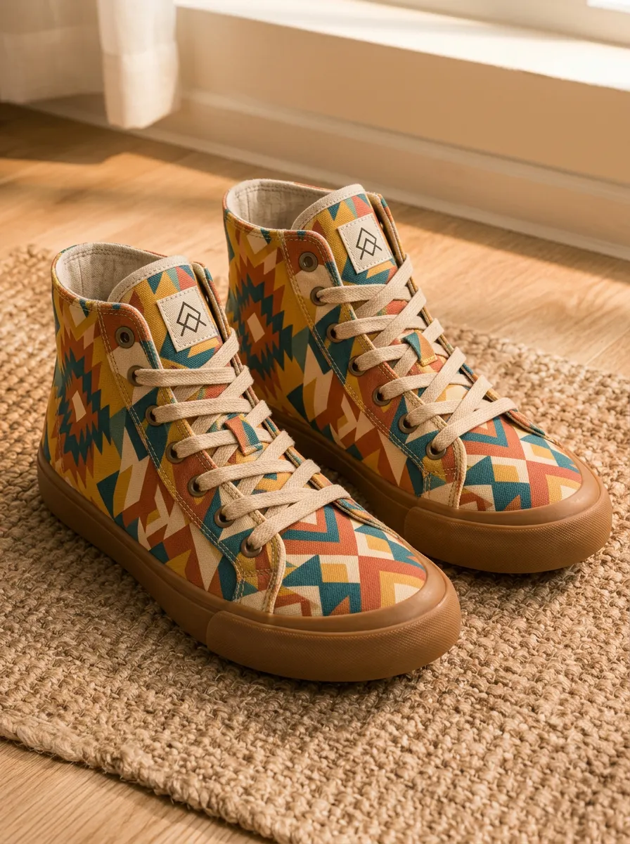 Women's Modern Boho Geometric Pattern Patterned High Top Canvas Shoes