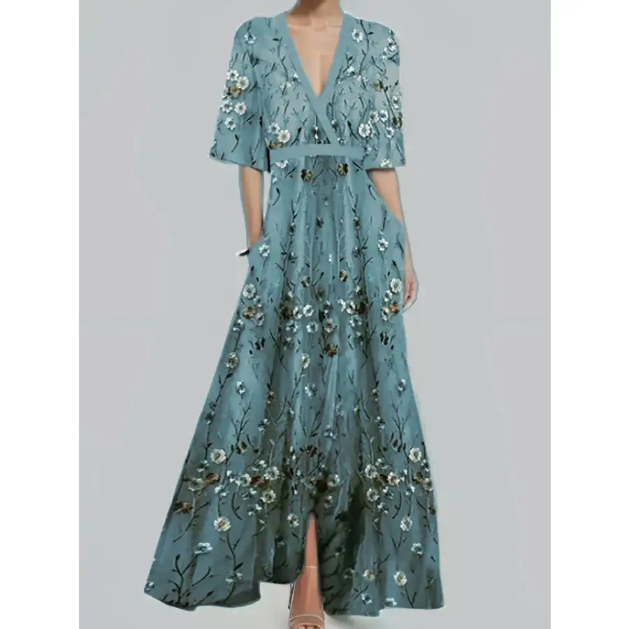 Floral Print Half Sleeve Maxi Dress
