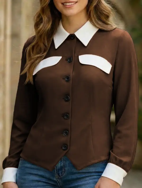 Contrast Lapel Long Sleeve Shirt