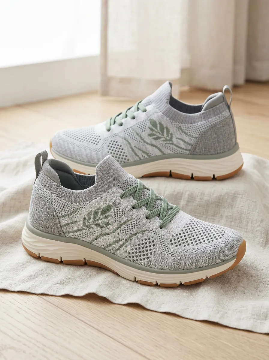 Women's Nature Lover Green Leaf Printed Knit Sneakers