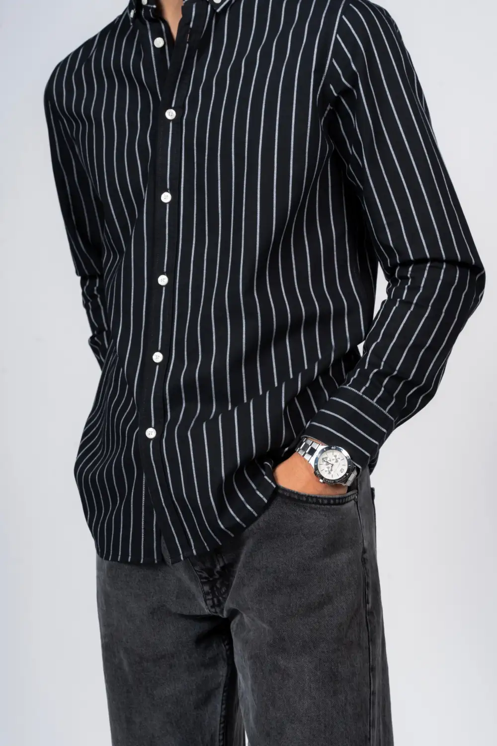Everyday Silhouette Striped Long Sleeve Cotton Men's Button Down Shirt