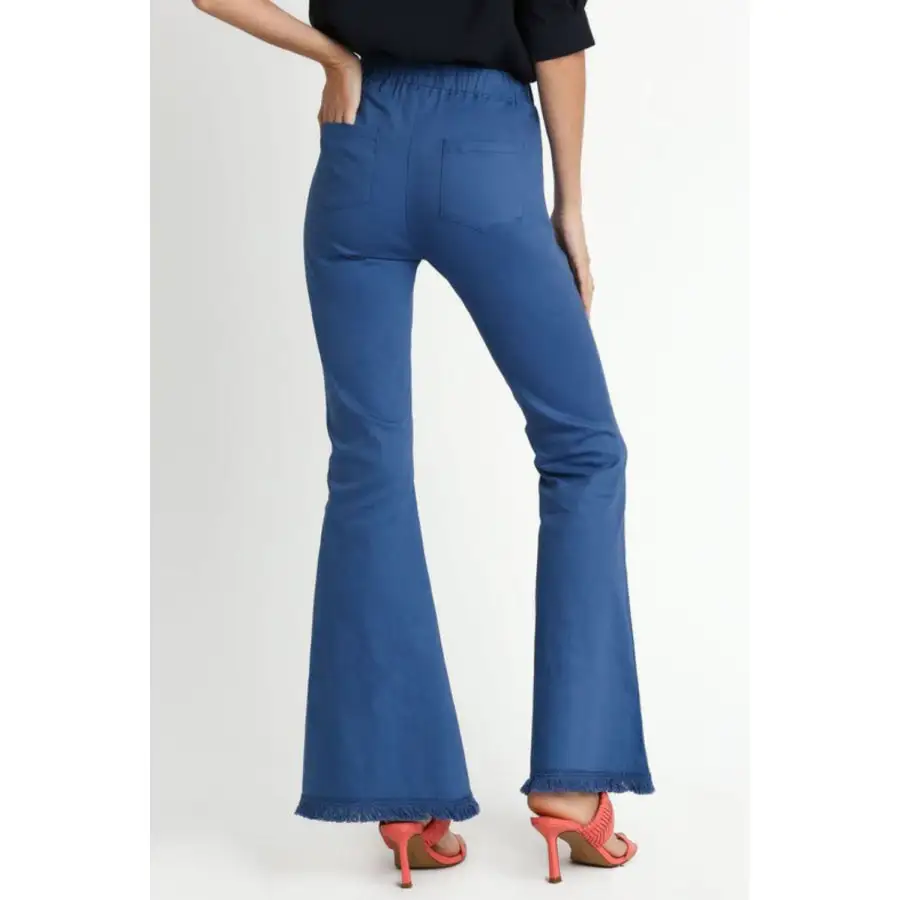 Full Size Wide Flare Leg Stretch Pants with Frayed Hem Plus Size