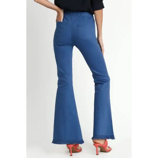 Full Size Wide Flare Leg Stretch Pants with Frayed Hem Plus Size