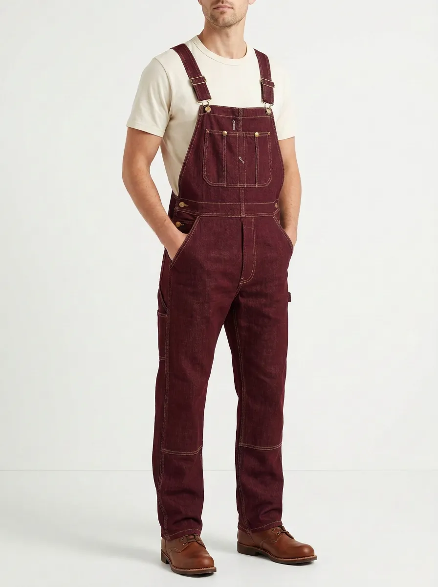 Men's Vintage Style Dark Denim Bib Overalls
