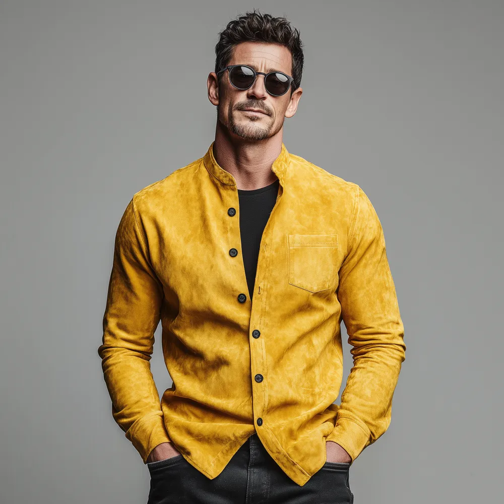 Collared Utility Woven Suede Shirt