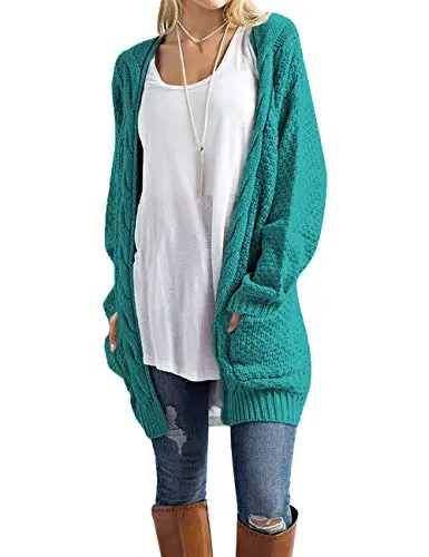 Traleubie Women's Open Front Long Sleeve Boho Boyfriend Knit Chunky Cardigan Sweater