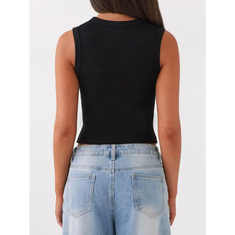 Button Up Round Neck Tank