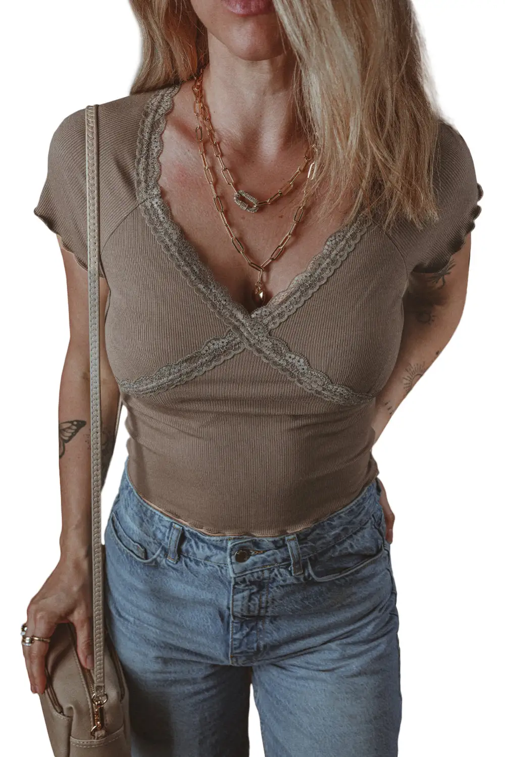 Dark Brown Lace Splicing Criss