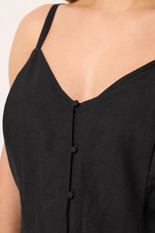 Black Linen Swing Dress detail 3