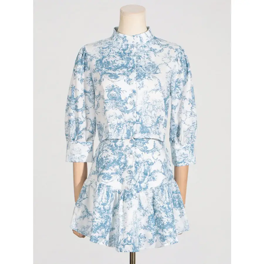 Printed Mock Neck Top and Skirt Set