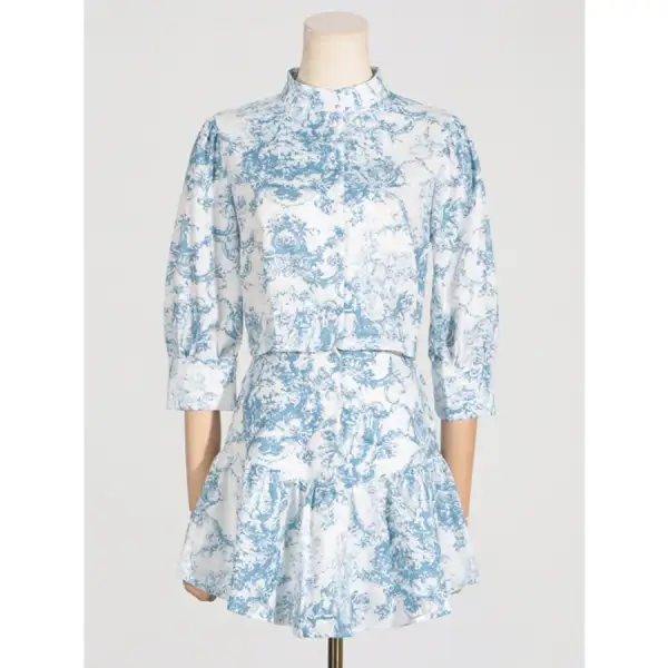 Printed Mock Neck Top and Skirt Set