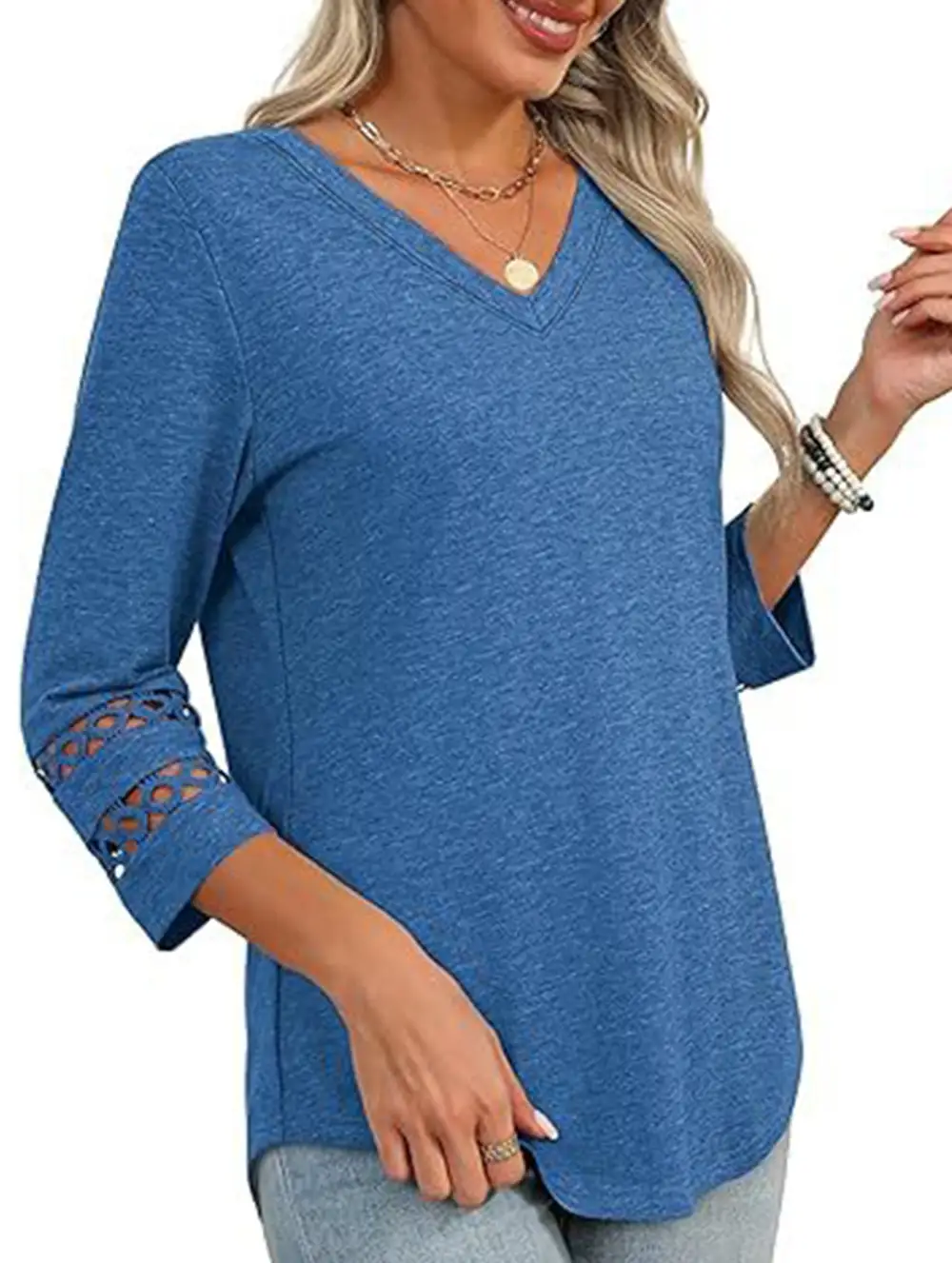 V-Neck Lace Trim Top