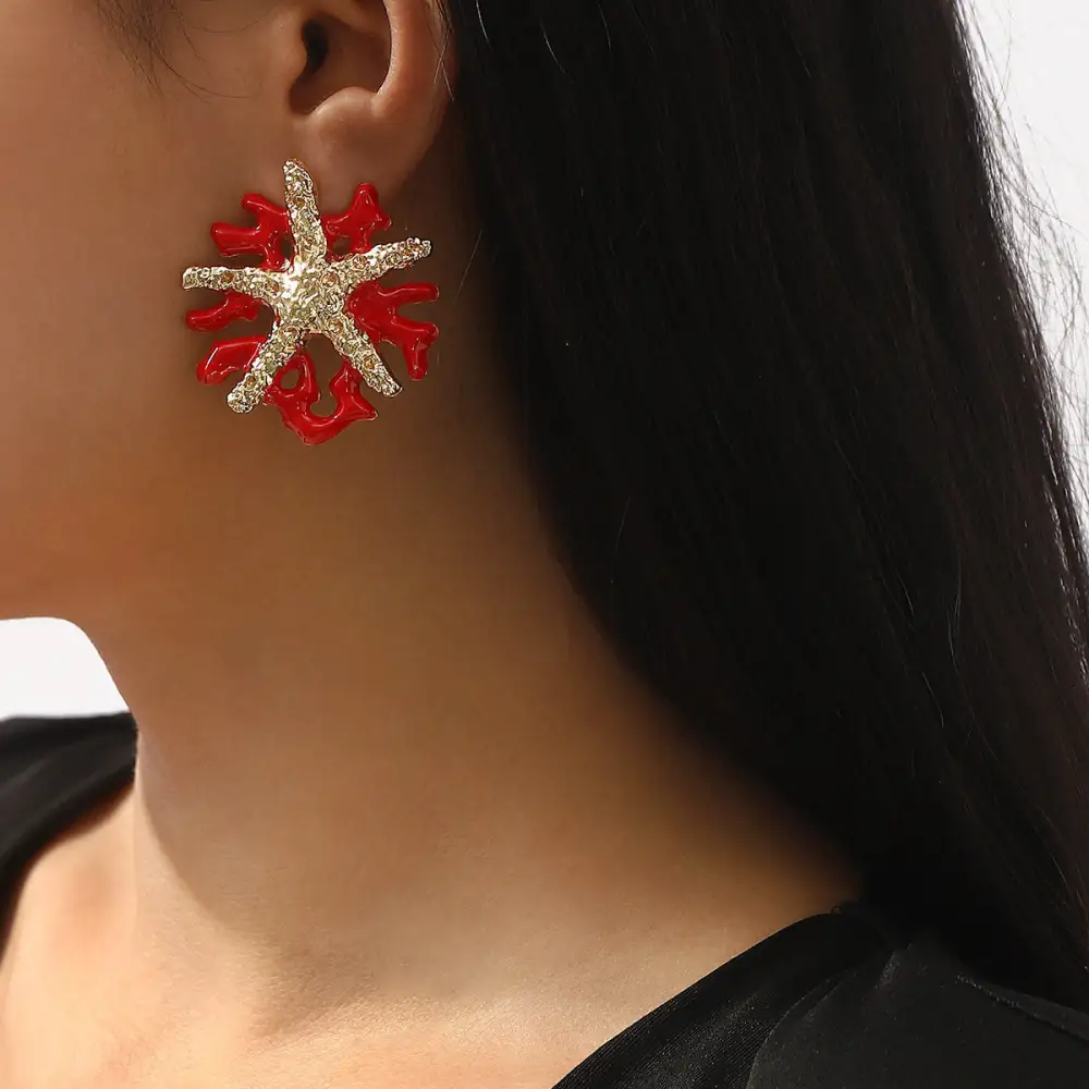 Glossy Starfish Coral Earrings