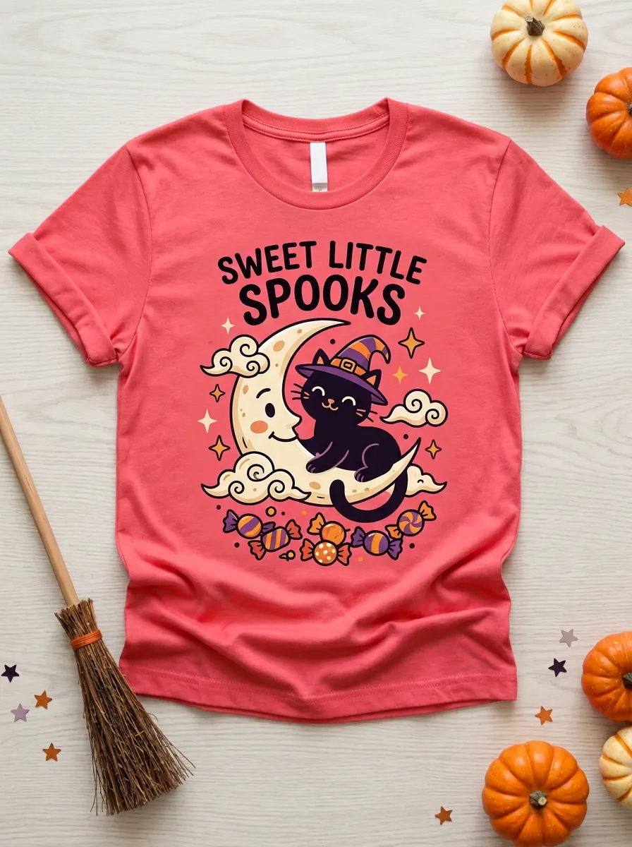 Cat Moon Sweet-Spooks Halloween Graphic T-Shirt