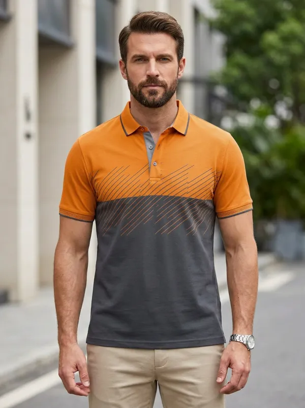 Men's Geometric Diagonal Line Polo Shirt