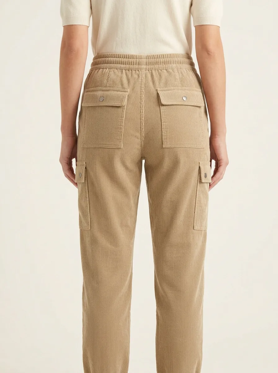 Women's Elastic Drawstring-Waist Jogger Corduroy Pants
