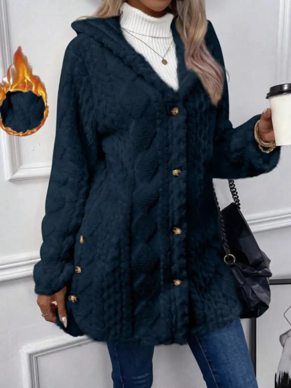Full Size Button-down Hooded Outerwear Plus Size