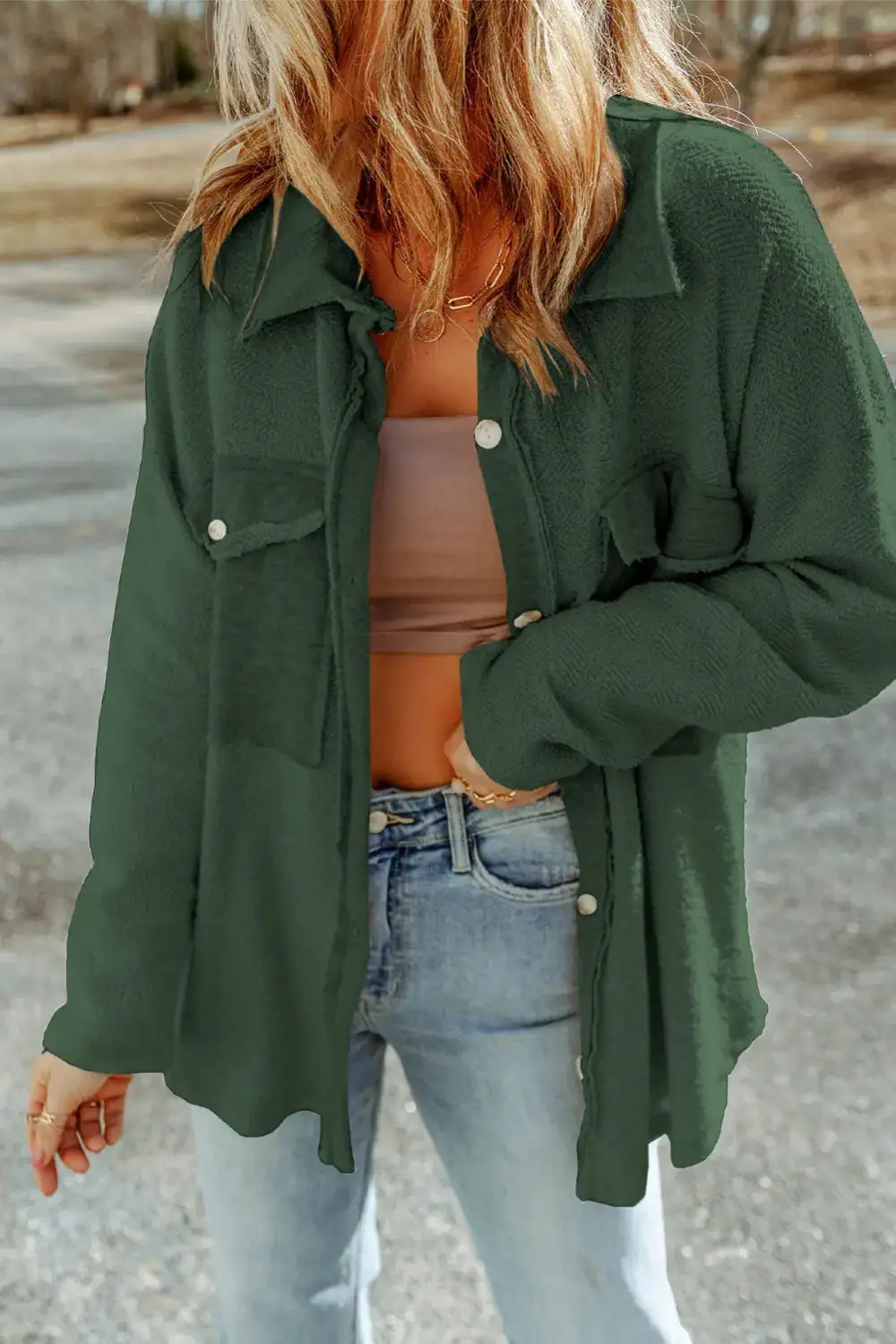 Button Front Pocketed Casual Jacket