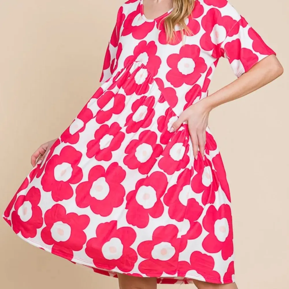 Flower Print Ruched Dress