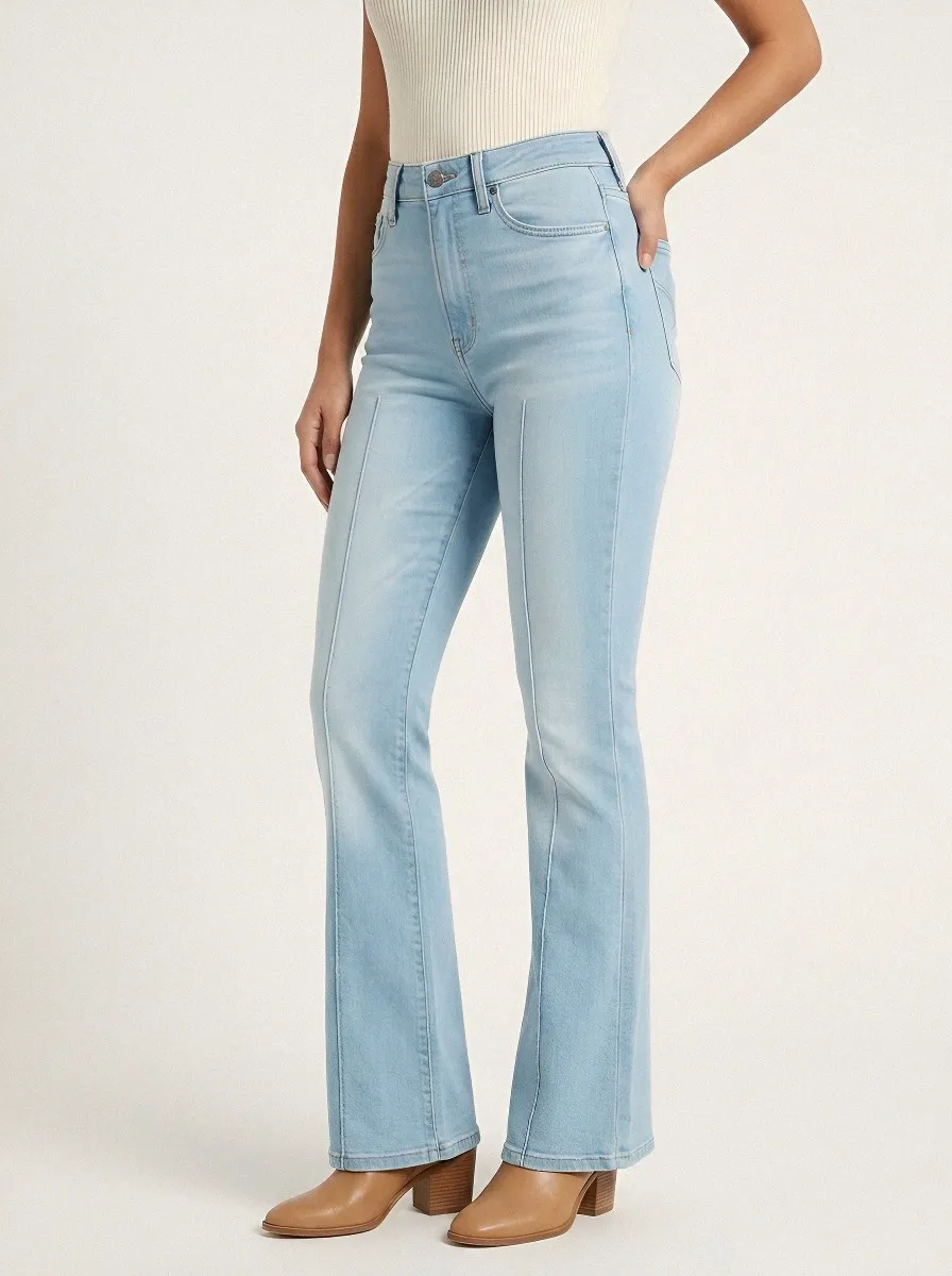 Stretch Vintage-Wash Seamed Women's High-Waist Stretch Flare Jeans