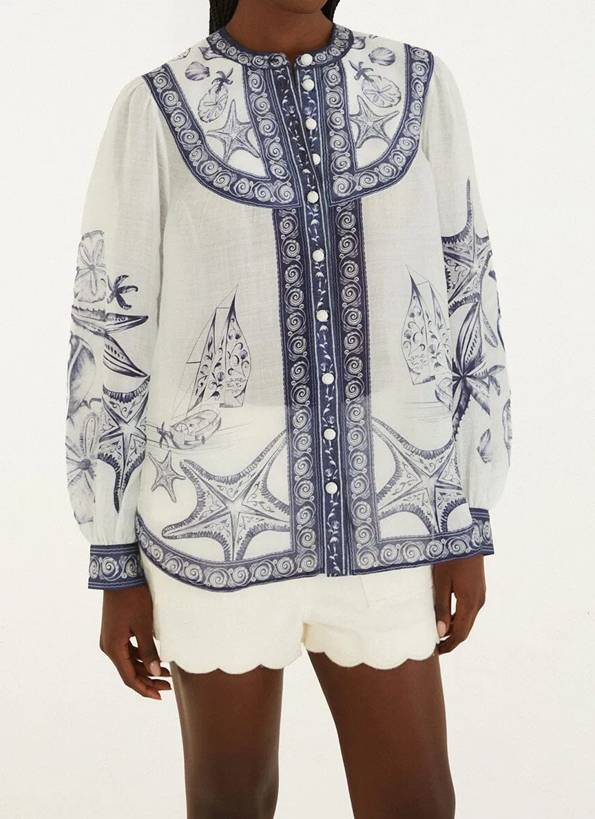 Modern Scarf-Detail Long-Sleeve Blouse