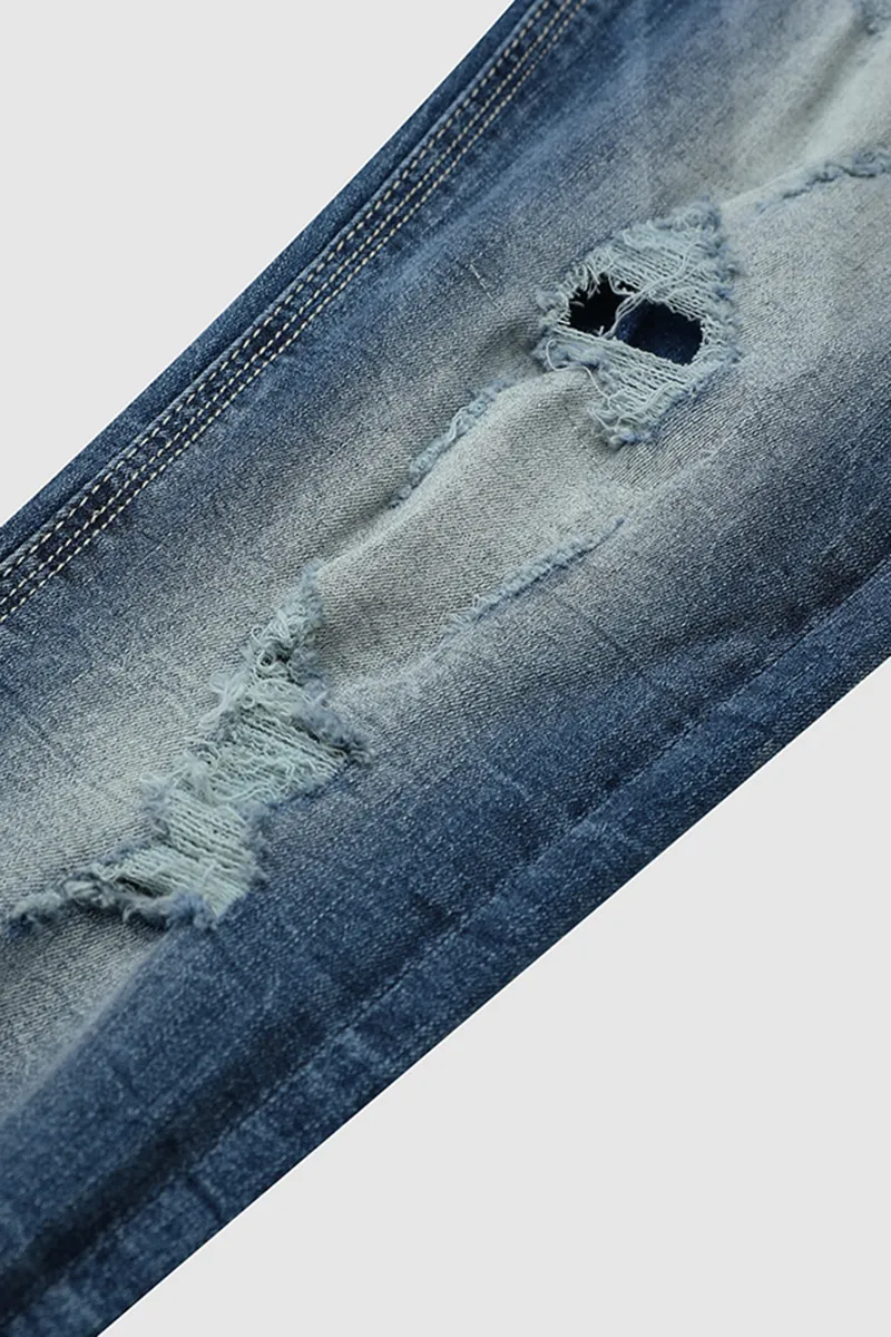 Mid Waist Wash Straight Leg Jeans